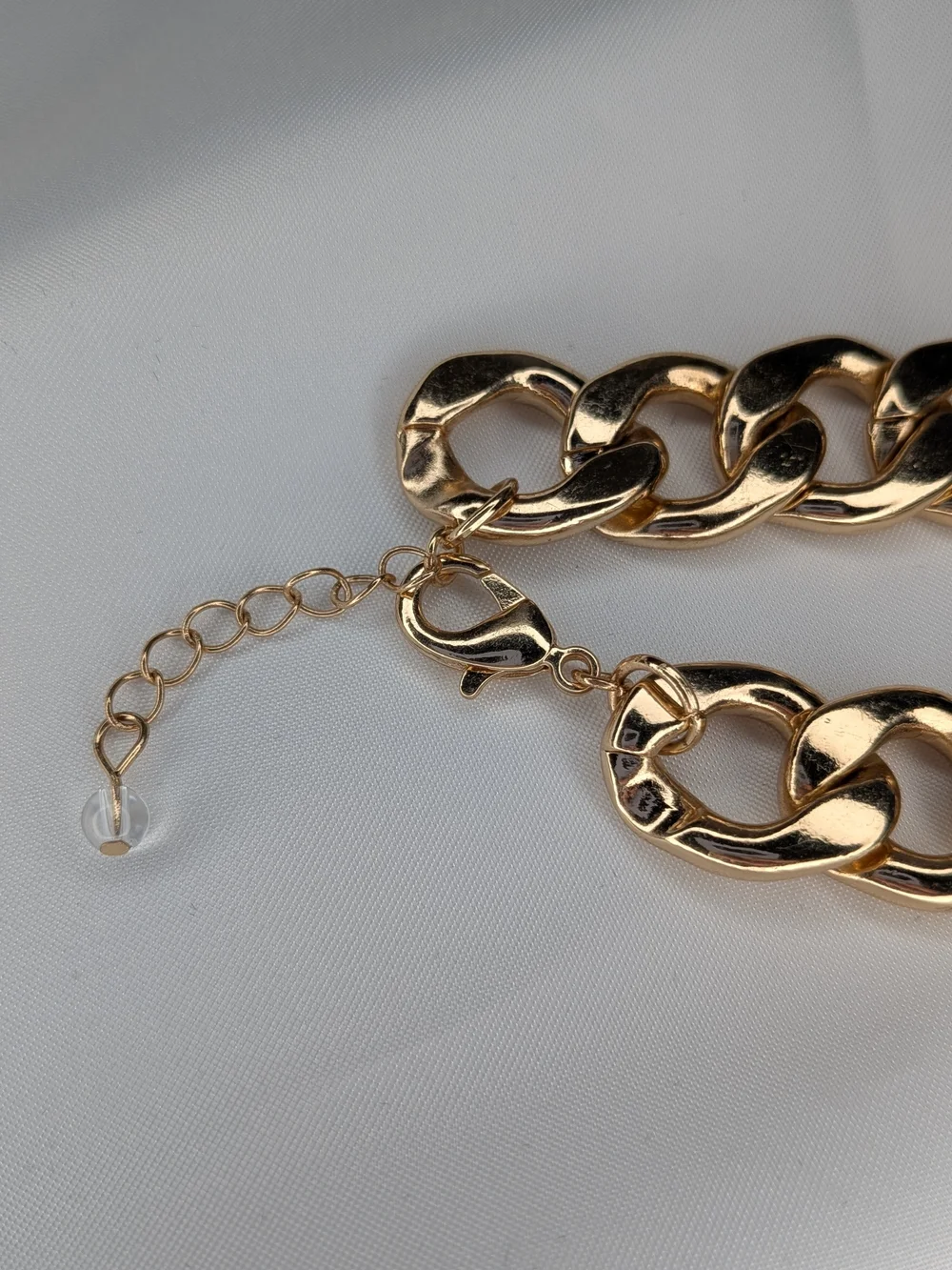 Gold Tone Chunky Chain Bracelet Curb Link Statement Adjustable Extension Bead